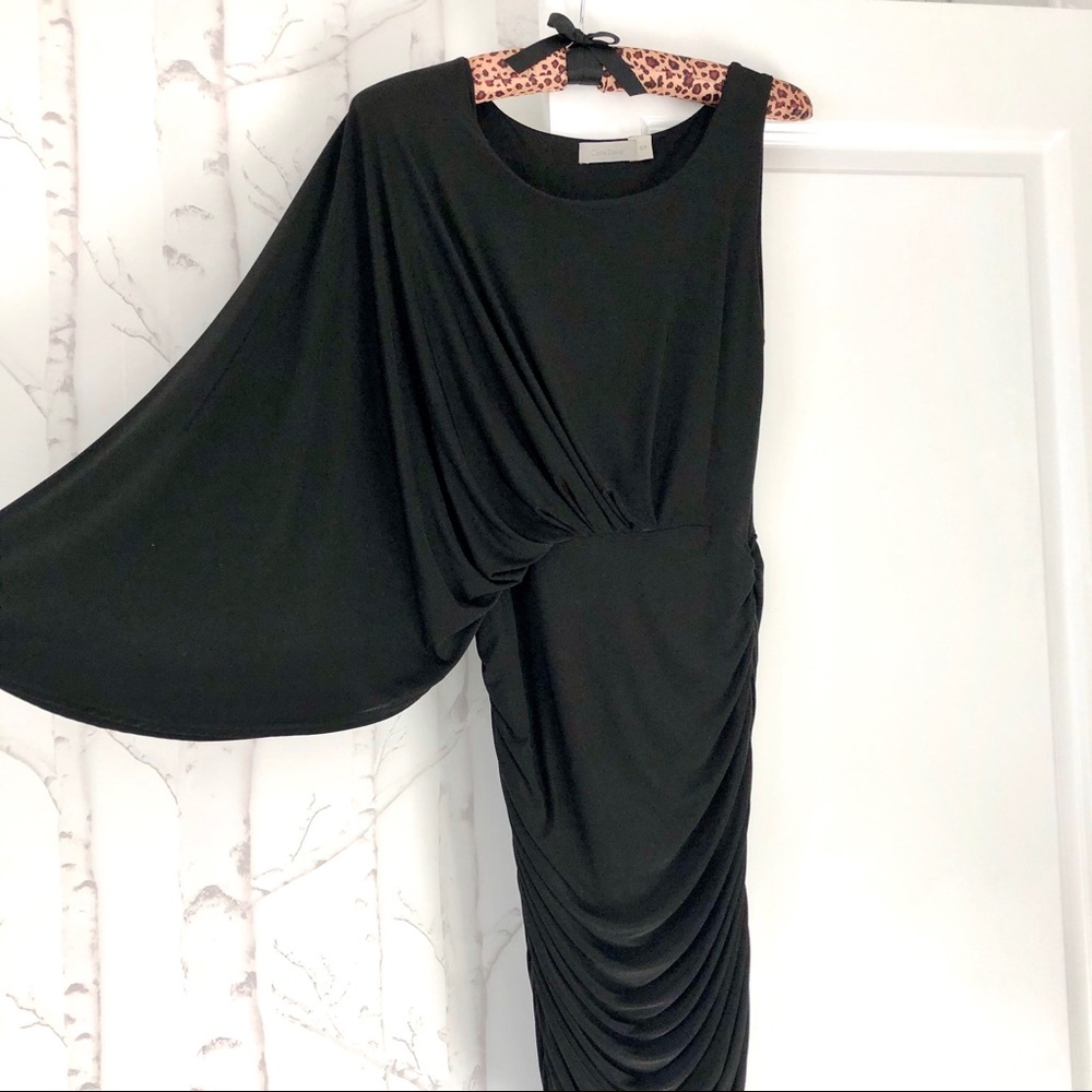 One Sleeve Flowy Black Dress